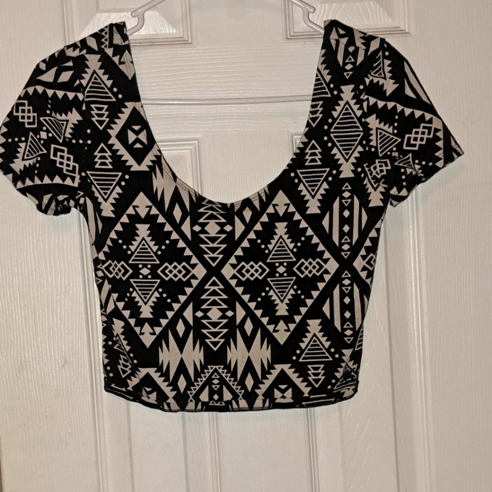 PINK by VS crop top. Black with cream color Aztec print. Small.